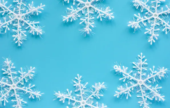 Картинка зима, снежинки, фон, голубой, Christmas, blue, winter, background