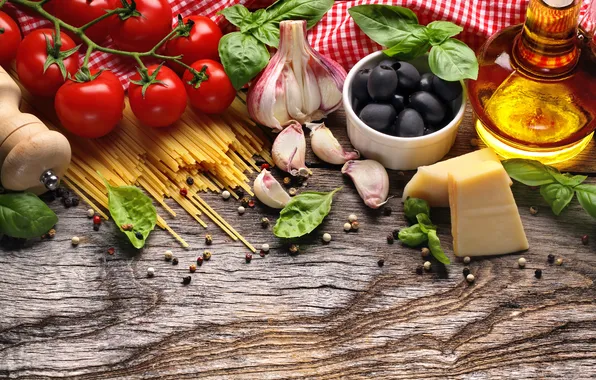 Еда, сыр, овощи, маслины, чеснок, продукты