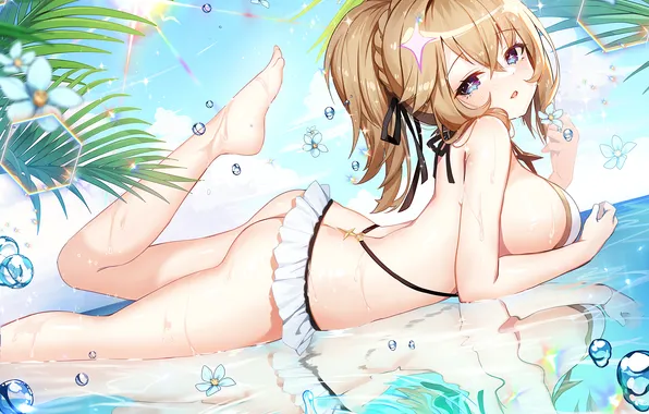 Girl, sexy, ass, wet, cleavage, long hair, legs, boobs