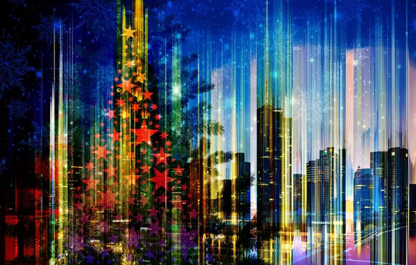 Город, праздник, рождество, Новый Год, skyline