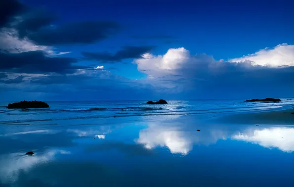 Картинка море, небо, облака, камни, берег, Ireland, County derry, Downhill trand