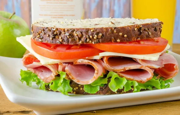 Сыр, бутерброд, помидоры, cheese, ветчина, ham
