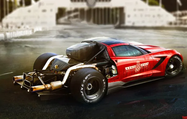 Красный, Авто, Corvette, Машина, Автомобиль, Арт, Art, Corvette Z06