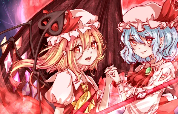 Девочки, игра, аниме, арт, touhou, remilia scarlet, flandre scarlet, juunanaban