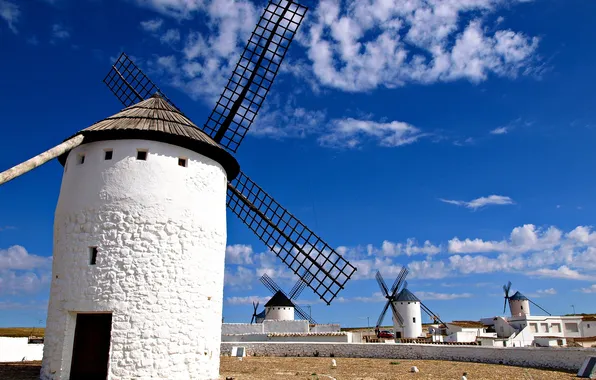 Картинка небо, облака, Испания, ветряная мельница