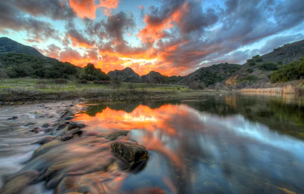 Картинка пейзаж, закат, HDR, Malibu