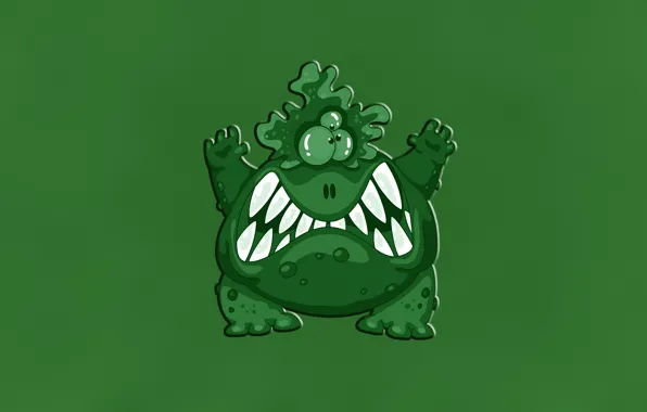 Картинка зеленый, green, монстр, злой, monster, зубастый, бородавочный, трехглазый