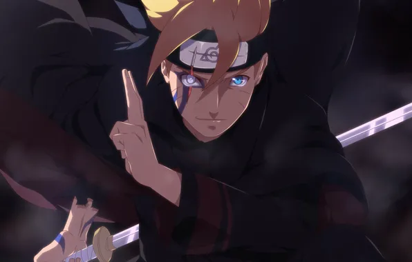 Взгляд, аниме, арт, парень, Naruto, печать, Боруто