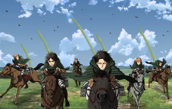 Аниме, лошади, арт, персонажи, атака титанов, Shingeki no Kyojin