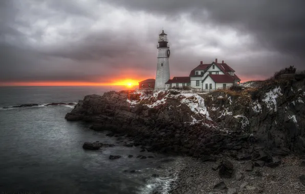 Море, маяк, United States, Maine, Cape Elizabeth