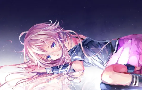 Девушка, аниме, арт, косички, vocaloid, yuduki