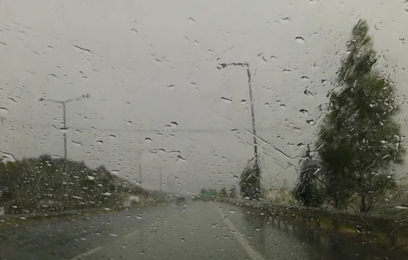 Дорога, дождь, трасса, ливень