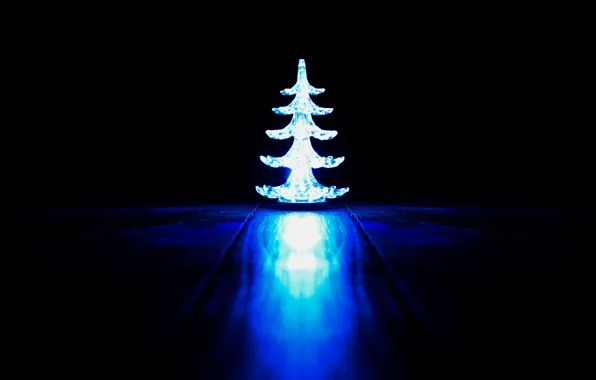 Свет, Новый год, Елка, черный фон, new year, деревянный пол, синий свет, 2015