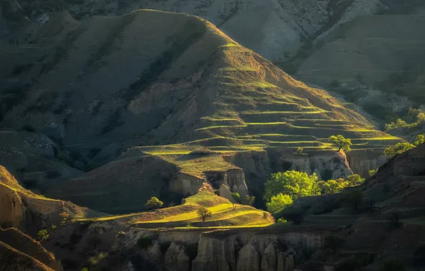 Green, colors, grass, mountains, rocks