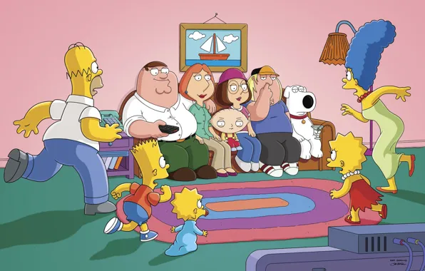Симпсоны, Диван, Питер, Картина, Гомер, Мэгги, Maggie, Барт