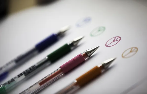Картинка макро, бумага, логотип, ручки