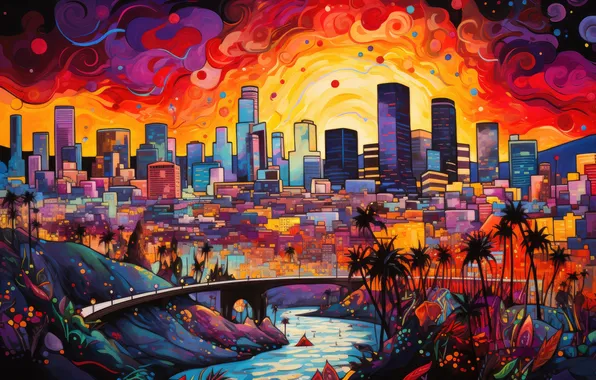 City, colors, skyscrapers