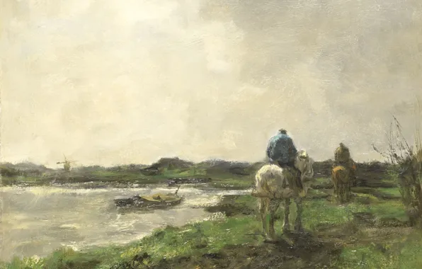 Пейзаж, масло, картина, холст, Якоб Хендрикус Марис, Буксировка