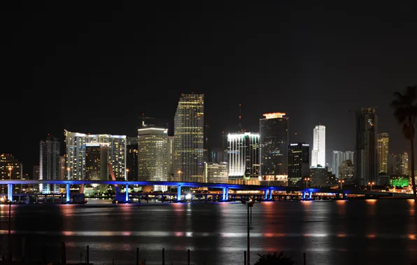 Картинка ночной, панорама, город, USA, Miami