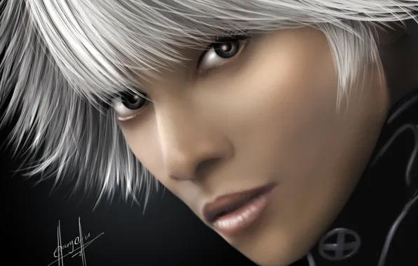 Картинка девушка, лицо, арт, X-Men, белые волосы, Storm