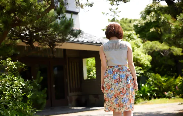 House, Asian, Model, Woman, Back, Trees, Behind, Japanese