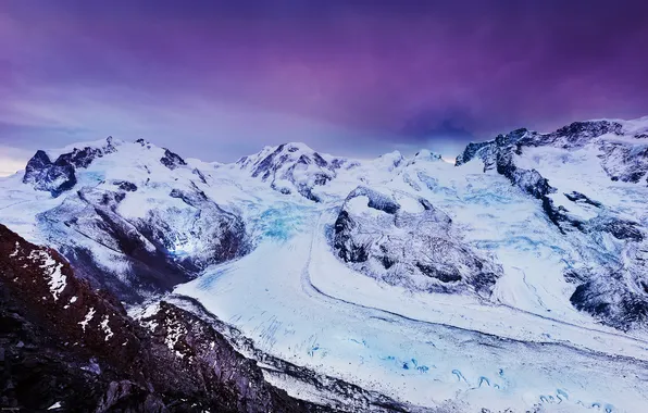 Картинка небо, снег, горы, камни, скалы, лёд, ледник