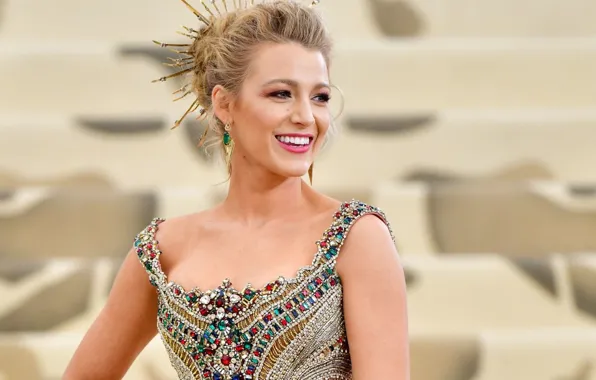 Платье, актриса, прическа, блондинка, красивая, Blake Lively, смеётся, Блейк Лайвли