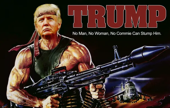 Картинка оружие, вертолеты, США, президент, Рэмбо, Rambo, Donald John Trump, Дональд Трамп