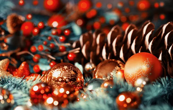 Шарики, макро, праздник, шары, игрушка, шишки, разное