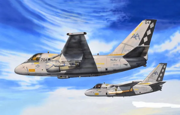 Облака, пара, самолёт, Lockheed, палубный, противолодочный, Viking, S-3