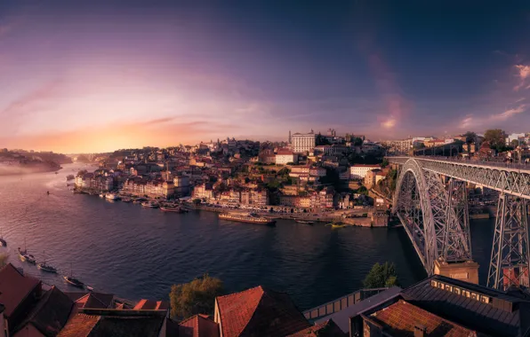 Картинка мост, река, здания, дома, панорама, Португалия, Portugal, Vila Nova de Gaia