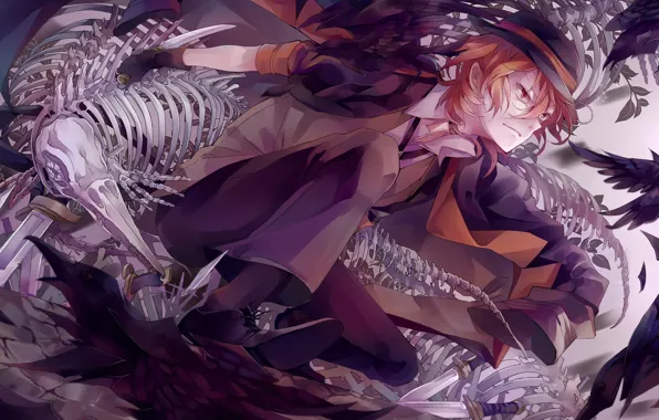 Аниме, арт, скелет, парень, Bungou Stray Dogs