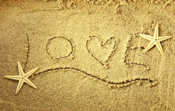 Картинка песок, любовь, сердце, звезда, love, слова