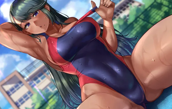 Girl, hot, sexy, muscle, anime, pretty, swimsuit, babe