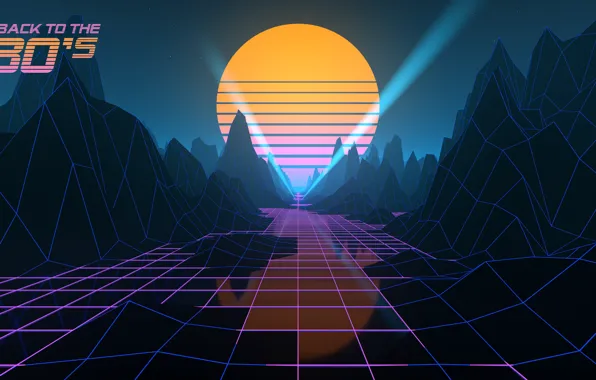 Музыка, Стиль, Фон, 80s, Sun, Style, Neon, Illustration