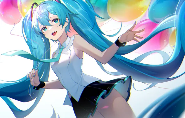 Девушка, Hatsune Miku, Vocaloid, воздушные шарики