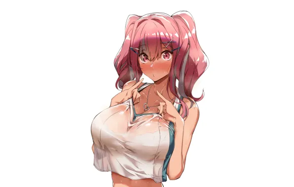 Girl, sexy, cleavage, long hair, boobs, anime, beautiful, red eyes