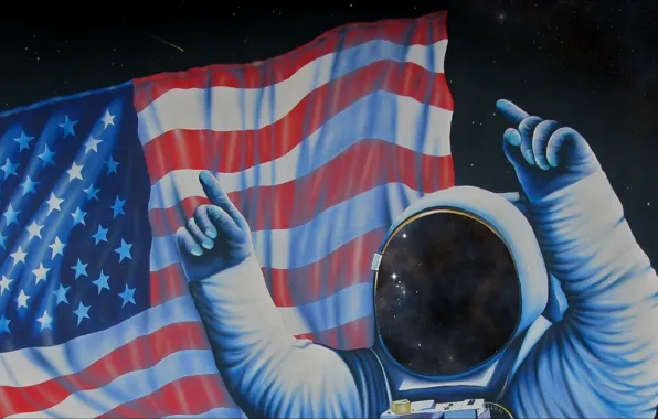 Картина, арт, ART, USA, живопись, астронавт, flag, picture