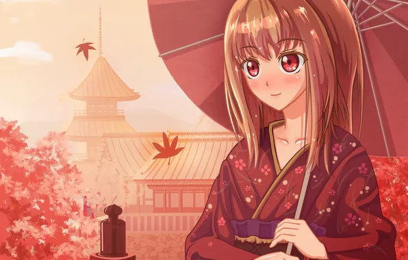 Картинка девушка, улыбка, весна, зонт, юката, art, yuyusama1222