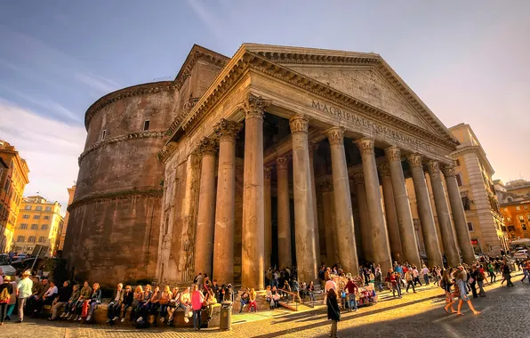 Люди, площадь, Рим, Италия, колонны, Пантеон