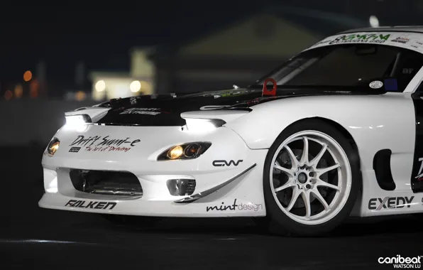 Картинка машина, авто, Mazda, RX7, белая.тюнинг
