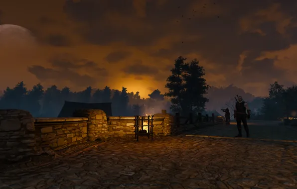Закат, вечер, Меч, Воин, Броня, Ведьмак, The Witcher, Геральт