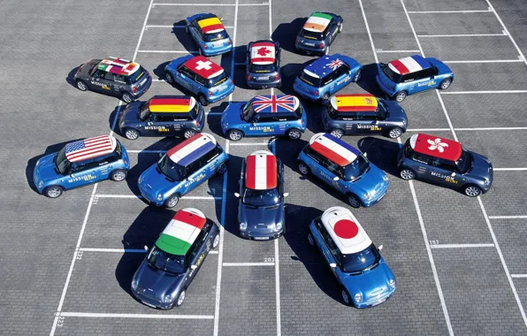 Машины, флаги, Mini Cooper