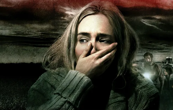 Триллер, постер, Эмили Блант, Emily Blunt, ужасы, John Krasinski, Джон Красински, A Quiet Place
