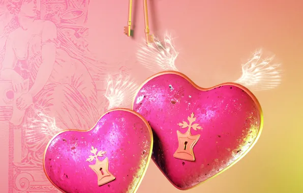 Любовь, замок, сердце, крылья, love, ключи, key, Heart