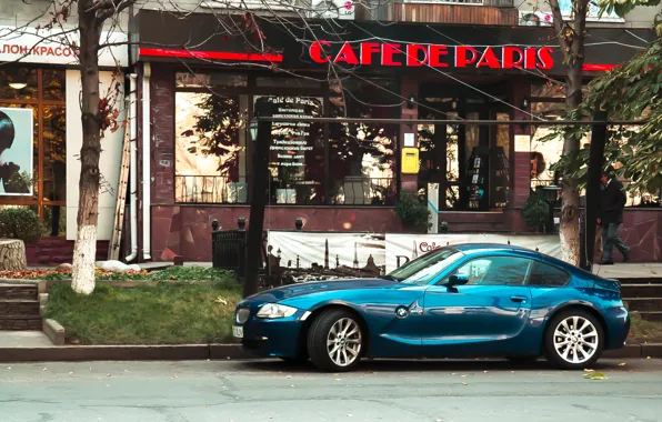 Картинка машина, синий, город, улица, BMW