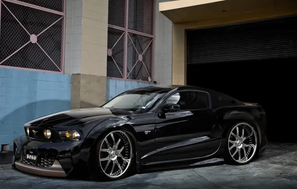 Картинка чёрный, Mustang, Ford, гараж