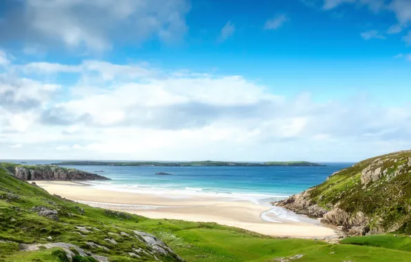 Картинка Alba, природа, пляж, море, Scotland, Шотландия, облака, небо