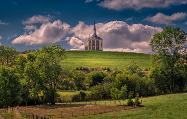 Картинка Франция, холм, церковь, Doubs