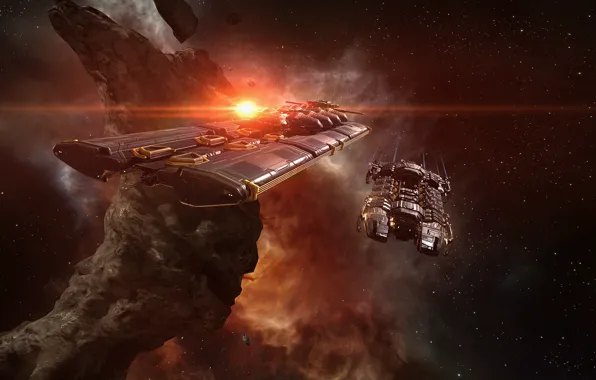 Туманность, астероиды, Космос, space, космический корабль, eve online, space ship, космоопера